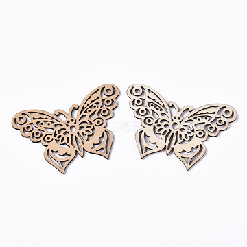 Undyed Natural Wooden Filigree Joiner, Laser Cut Shapes, Butterfly, Antique White, 57x84.5x2.5mm, Hole: 1.6mm(WOOD-T028-07)