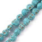 Synthetic Turquoise Beads Strands, Dyed, Halloween, Skull, Medium Turquoise, 10x8x10mm, Hole: 1mm, about 37pcs/strand, 15''(38.1cm)(G-WH0015-06B-01)