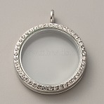 Alloy Crystal Rhinestone Locket Pendants, Double sides with Glass, DIY Accessories for Jewelry Pendant Making, Flat Round, Platinum, 43x35x8mm, Hole: 5mm(FIND-WH0061-78P)
