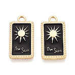 Alloy Enamel Pendants, Rectangle & Sun, Cadmium Free & Lead Free, Matte Gold Color, Black, 23x12x2mm, Hole: 2.2mm(PALLOY-N179-23MG)