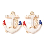 Alloy Enamel Pendants, Anchor & Helm Charms, Golden, Rack Plating, Cadmium Free & Nickel Free & Lead Free, White, 28.5x23.5x3.5mm, Hole: 2.5mm(AL-CBA1DE9-02G)