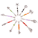 10Pcs 10 Styles Ocean Theme Alloy Pendant Decoration, with Zinc Alloy Lobster Claw Clasps and Glass Seed Beads, Antique Silver, 61~75mm, 1pc/style(HJEW-TAC0066)