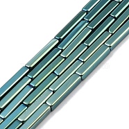 Electroplate Glass Beads Strands, Full Plated, Rectangle, Green, 19.5~20x3.5~4x3.5~4mm, Hole: 1mm, about 38pcs/strand, 29.13''(74cm)(EGLA-Q128-12A-FP03)