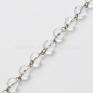 Handmade Faceted Round Glass Beads Chains for Necklaces Bracelets Making, with Iron Eye Pin, Unwelded, Clear, 39.3 inch, about 94pcs/strand(X-AJEW-JB00084-01)