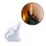 Lovely Cat Shape Candlestick Silhouette Silicone Molds, Candle Holder Resin Molds, DIY Epoxy Resin Casting Mold for Taper Candles, Candle Stand Mold, White, 13.2x11x3.2cm, Inner Diameter: 12.5x9.7cm(SIMO-C010-01A)