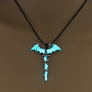 Luminous Alloy Pendants, Necklace, Halloween, Dragon/Skull/Horse/Gun, Turquoise, 17.72 inch(45cm)(PW-WG96247-19)