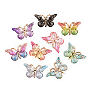 Printed Translucent Acrylic  Pendants, Golden Metal Enlaced, Butterfly, Mixed Color, 23x38x4.5~5mm, Hole: 1.5mm(OACR-T028-17B)