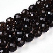 Natural Smoky Quartz Beads Strands, Round with Faceted, 9.5~10x9.5~10mm, Hole: 1mm, about 40pcs/strand, 15.35''(39cm)(G-T140-23C)