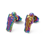 Ion Plating(IP) 304 Stainless Steel Human Stud Earrings for Women, Rainbow Color, 13x5mm, Pin: 0.8mm(EJEW-E271-01M)