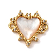 Rack Plating Brass Micro Pave Clear Cubic Zirconia Connector Charms, Shell Heart Links, Lead Free & Cadmium Free, Long-Lasting Plated, Real 18K Gold Plated, 18x19x3.5mm, Hole: 1.5mm(KK-K345-17G)