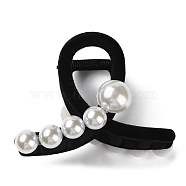 Flocking Plastic Claw Hair Clip, with Plastic Imitation Pearls, for Women Girls Thick Hair, Black, 82x60x47mm(PHAR-D015-02C)