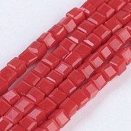 Opaque Glass Beads Strands, Faceted, Cube, Red, 2~2.5x2~2.5x2~2.5mm, Hole: 0.5mm, about 195~200pcs/strand, 16.9~17.5 inch(43~44.5cm)(EGLA-F121-NC01)