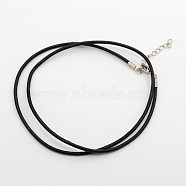 Leather Cord Necklace Making, with Brass Lobster Claw Clasps and Brass Tail Chains, Black, 18~18.5 inch(MAK-F002-01)