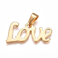 304 Stainless Steel Pendants, Word Love, Golden, 16x34.5x1.5mm, Hole: 10x4.5mm(STAS-I135-01G)