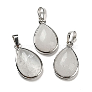 Natural Quartz Crystal Pendants, Rock Crystal Pendants, Teardrop Charms with Platinum Plated Brass Snap on Bails, 24x15x7.5mm, Hole: 4x8mm(G-I358-B20)