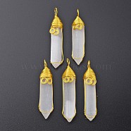 Natural Selenite Big Pendants, with Brass Findings, Rack Plating, Bicone, Golden, 64~70x12~20x7~14mm, Hole: 6mm(G-Q998-040B)