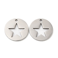 201 Stainless Steel Pendants, Laser Cut, Flat Round with Star Charm, Stainless Steel Color, 15x1mm, Hole: 1.4mm(STAS-A084-08P)