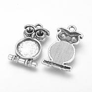 Tibetan Style Alloy Pendant Cabochon Settings, Cadmium Free & Lead Free, Owl, Antique Silver, Tray: 12mm, Fit for 3.5mm rhinestone, 29x17x4mm, Hole: 2mm, about 290pcs/1000g(TIBE-Q070-96AS-RS)