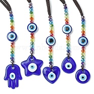Glass Beaded Pendant Decorations, with Evil Eye Lampwork and Nylon Thread Hanging Ornaments, Star/Teardrop/Heart/Flat Round/Hamsa Hand, Colorful, 192~210mm(HJEW-JM01125)
