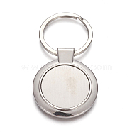 Zinc Alloy Keychain Cabochon Settings, with Iron Ring, Flat Round, Platinum, 71mm, Pendant: 44.5x37x4.5mm, Tray: 27.5mm, 1pc/box(KEYC-L020-01P)