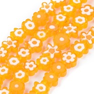 Handmade Millefiori Glass Bead Strands, Flower, Orange, 6.4~9x3.2mm, Hole: 1mm, about 56pcs/Strand, 15.75''(40cm)(LAMP-J035-8mm-08)