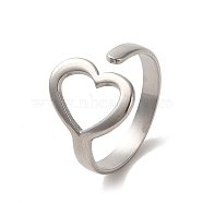 304 Stainless Steel Open Cuff Ring, Heart, Stainless Steel Color, Inner Diameter: 17.4mm(RJEW-C068-10P)