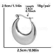 304 Stainless Steel French Style Irregular U-shaped Hoop Earrings, Platinum, 29x25mm(VQ4620-1)