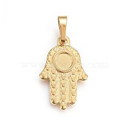 304 Stainless Steel Pendants, Cabochon Settings, Hamsa Hand/Hand of Miriam, Golden, 25x16x2mm, Hole: 5x8mm, Tray: 5mm.(STAS-P209-09G)