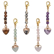 Heart & Round Gemstone Pendant Decoraiton, with Alloy Swivel Lobster Claw Clasps, 49mm(HJEW-JM01434)