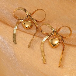 304 Stainless Steel Stud Earrings, Bowknot, Golden, 68.9x36.4mm(EJEW-S226-04G-01)