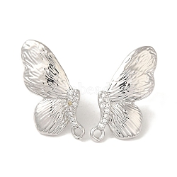 Brass Micro Pave Cubic Zirconia Studs Earrings Findings, Butterfly, Platinum, 27x17mm, Hole: 1.6mm, Pin: 11x0.7mm(KK-K371-16P)