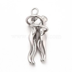 304 Stainless Steel Pendants, Human Huging, Stainless Steel Color, 37.5x13mm, Hole: 3.4mm(STAS-D179-11P)