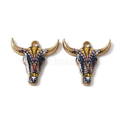 Zinc Alloy Enamel Pendants, Light Gold, Cattle Head, Colorful, 22.5x20.5x2.5mm, Hole: 2mm(ENAM-TAC0002-48B)