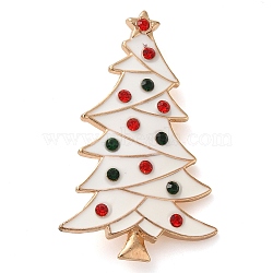 Christmas Theme Enamel Pins, Golden Alloy Rhinestones Brooches for Backpack Clothes, Christmas Tree, 46x28mm(JEWB-U007-01A)