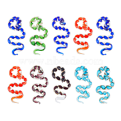 10Pcs Handmade Lampwork Big Pendants, Snake, Mixed Color, 66x27mm, Hole: 12mm(LAMP-HS0001-11)