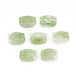 Two Tone Transparent Spray Painted Glass Beads, Bear, Yellow Green, 10x13x8.5mm, Hole: 1mm(GLAA-T022-03-C02)