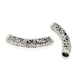 Tibetan Style Alloy Hollow Curved Tube Beads, Curved Tube Noodle Beads, Antique Silver, 48x8mm, Hole: 6mm(PALLOY-J220-02AS)