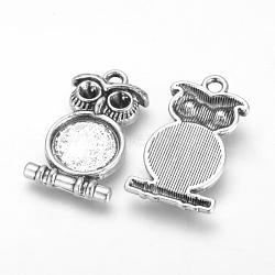 Tibetan Style Alloy Pendant Cabochon Settings, Cadmium Free & Lead Free, Owl, Antique Silver, Tray: 12mm, Fit for 3.5mm rhinestone, 29x17x4mm, Hole: 2mm, about 290pcs/1000g(TIBE-Q070-96AS-RS)