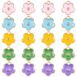 20Pcs 5 Colors Light Gold Plated Alloy Enamel Pendants, Flower, Mixed Color, 13x11.5x3mm, Hole: 1.6mm, 4pcs/color(ENAM-YW0002-09)