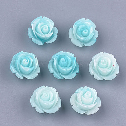 Synthetic Coral Beads, Dyed, Flower, Pale Turquoise, 12~13x12~13x8~9mm, Hole: 1.2mm(CORA-S027-31I)