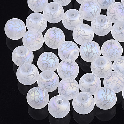 Electroplate Glass Beads, Frosted, Round with Pattern, Clear AB, 8~8.5mm, Hole: 1.5mm(X-EGLA-S178-03I)