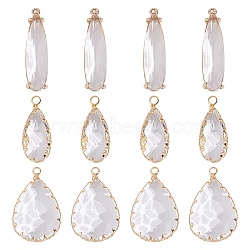 ARRICRAFT 12Pcs 3 Styles Brass Glass Pendants, Faceted, Teardrop, Real 18K Gold Plated, Clear, 24~32x8~18.5x4~7mm, Hole: 1.2~2mm, 4pcs/style(FIND-AR0005-08)