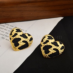 Leopard Print Brass Enamel Stud Earrings for Women, Matte Style, Real 22K Gold Plated, Heart, 22.5x24mm(EJEW-U055-15C-G)