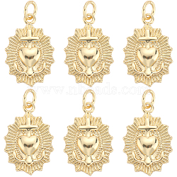 6Pcs Brass Pendants, with Jump Rings, Cadmium Free & Lead Free, Long-Lasting Plated, Oval with Heart, Real 18K Gold Plated, 19x13x2.5mm, Hole: 3mm(KK-BBC0009-54)