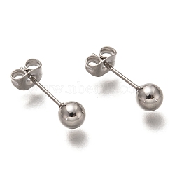 304 Stainless Steel Ball Stud Earrings, Round, Stainless Steel Color, 17x5mm, Pin: 0.7mm(STAS-H136-07B-P)