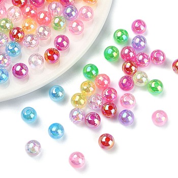 Transparent Acrylic Beads, AB Colors Plated, Round, Mixed Color, 8mm, Hole: 2mm