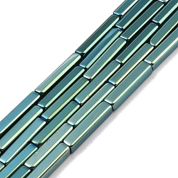 Electroplate Glass Beads Strands, Full Plated, Rectangle, Green, 19.5~20x3.5~4x3.5~4mm, Hole: 1mm, about 38pcs/strand, 29.13''(74cm)