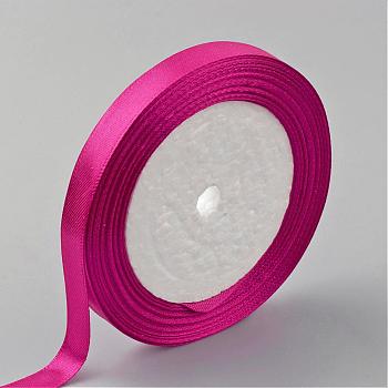 Single Face Satin Ribbon, Polyester Ribbon, Breast Cancer Pink Awareness Ribbon Making Materials, Valentines Day Gifts, Boxes Packages, Fuchsia, 3/8 inch(10mm), about 25yards/roll(22.86m/roll), 10rolls/group, 250yards/group(228.6m/group)