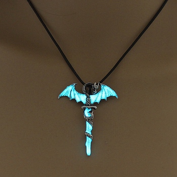 Luminous Alloy Pendants, Necklace, Halloween, Dragon/Skull/Horse/Gun, Turquoise, 17.72 inch(45cm)