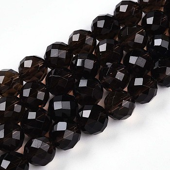 Natural Smoky Quartz Beads Strands, Round with Faceted, 9.5~10x9.5~10mm, Hole: 1mm, about 40pcs/strand, 15.35''(39cm)